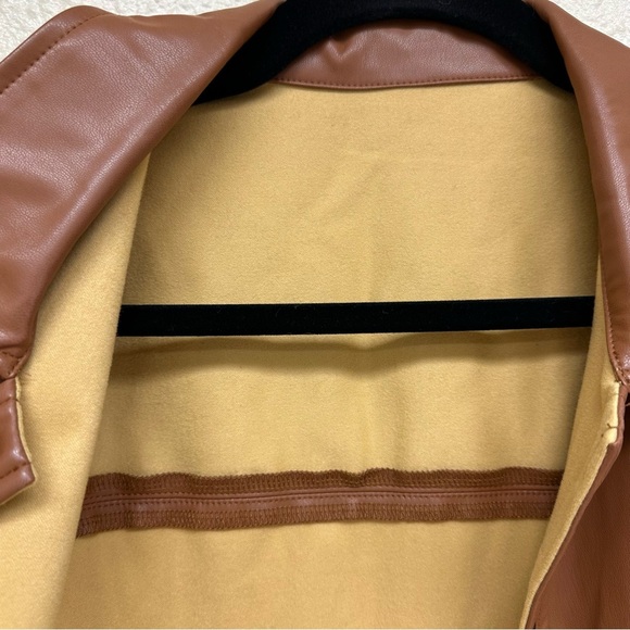 Faux Brown Leather Jacket Shacket Button Down Size Large - Picture 6 of 8